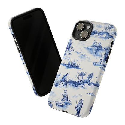 Fly Fishermen - Royal Blue Toile Pattern - Tough Cases