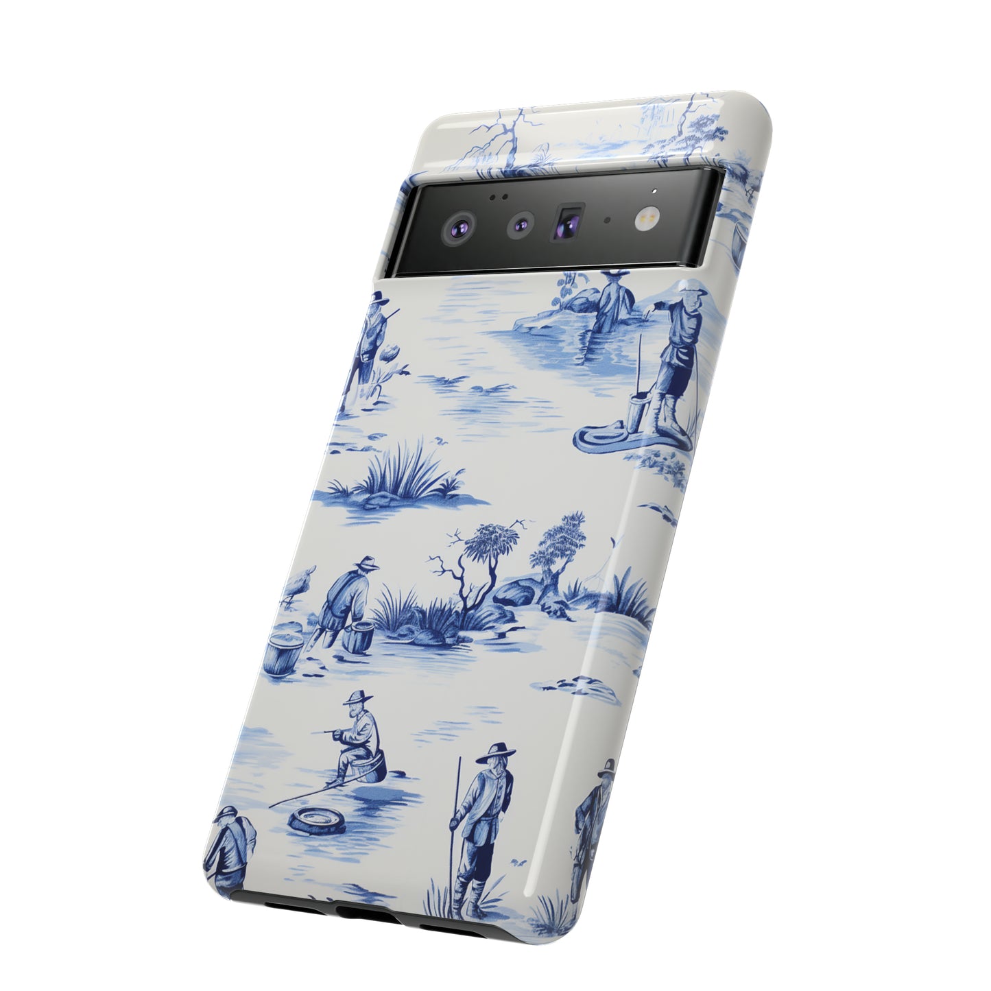 Fly Fishermen - Royal Blue Toile Pattern - Tough Cases