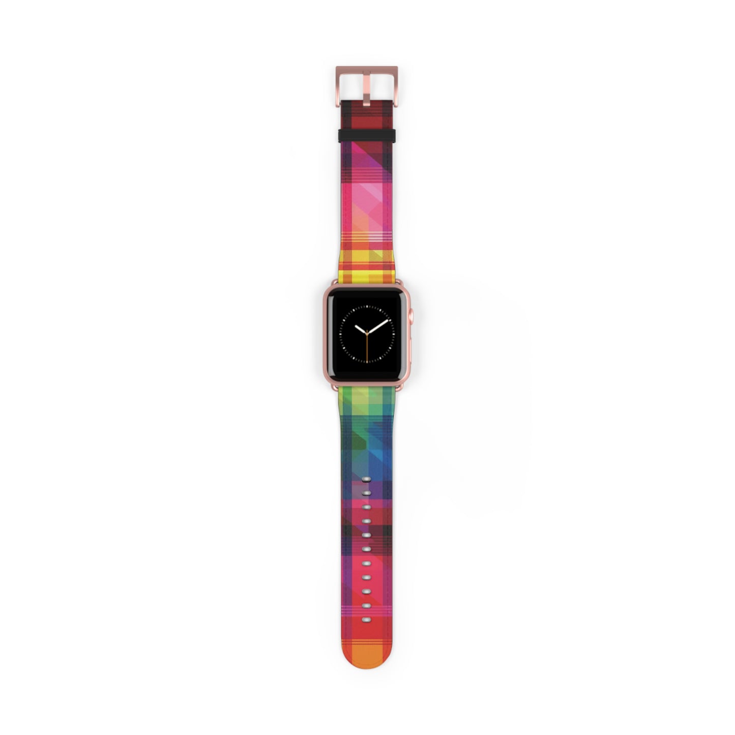 Apple Watch Strap - Rainbow Pride Tartan | Faux Leather | Gold Rose-Gold Silver Black Fittings | Vegan Leather