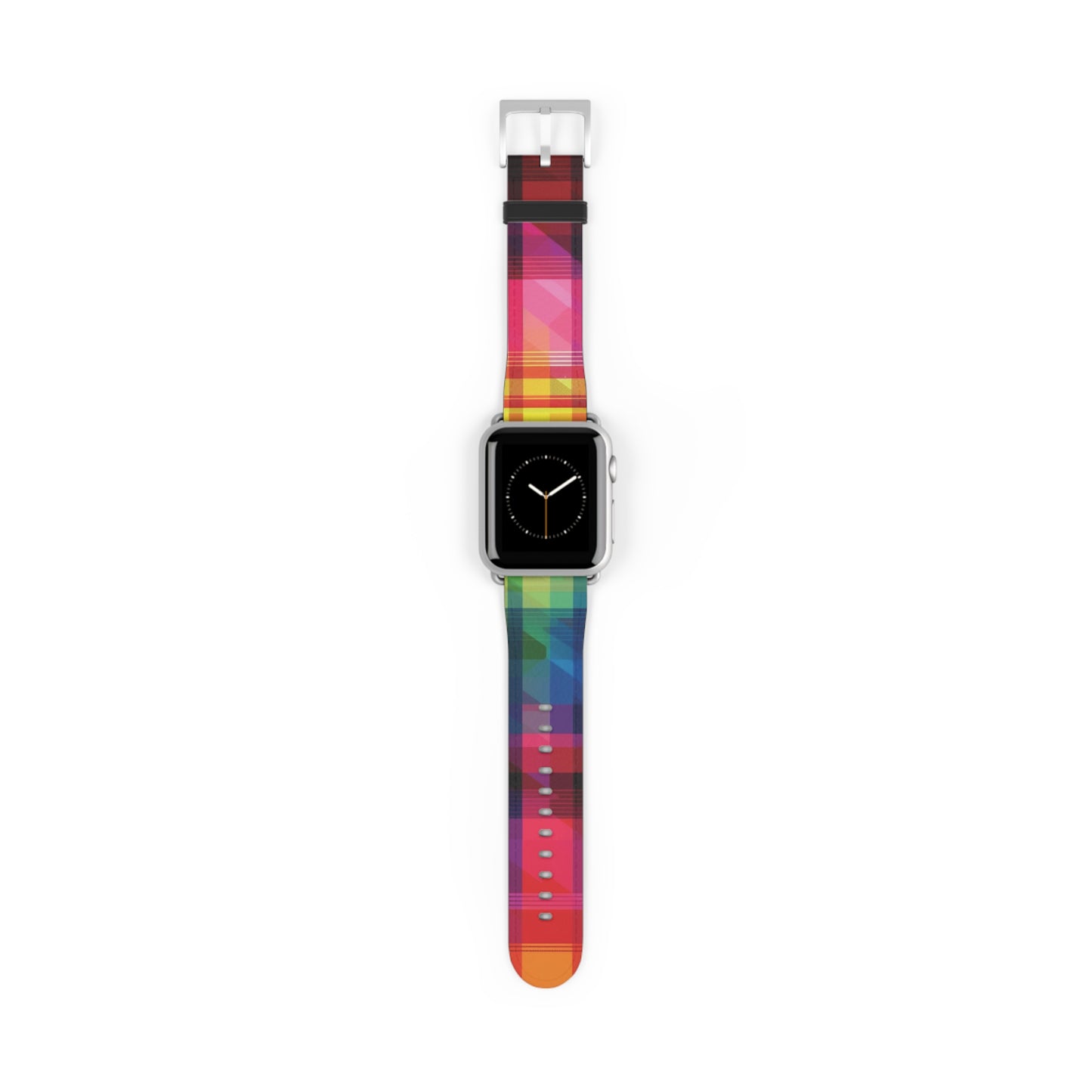 Apple Watch Strap - Rainbow Pride Tartan | Faux Leather | Gold Rose-Gold Silver Black Fittings | Vegan Leather