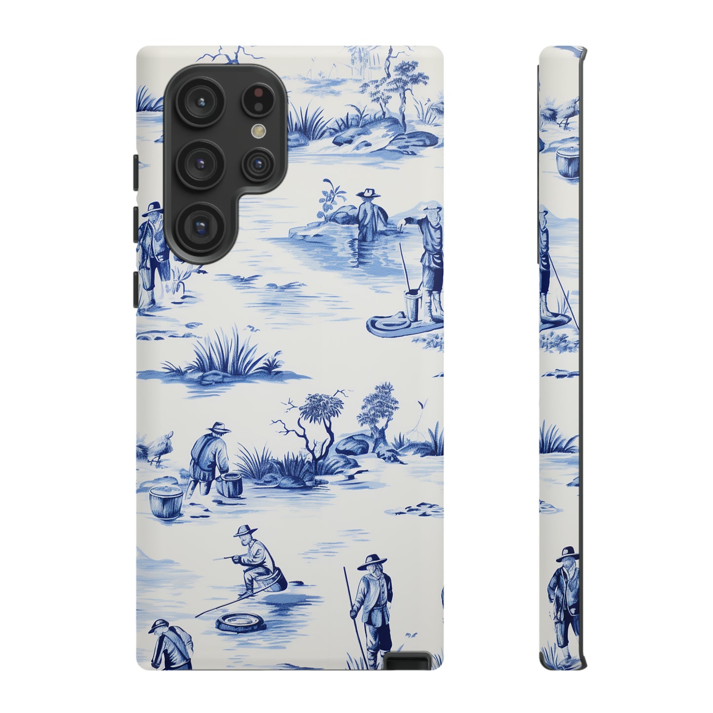 Fly Fishermen - Royal Blue Toile Pattern - Tough Cases