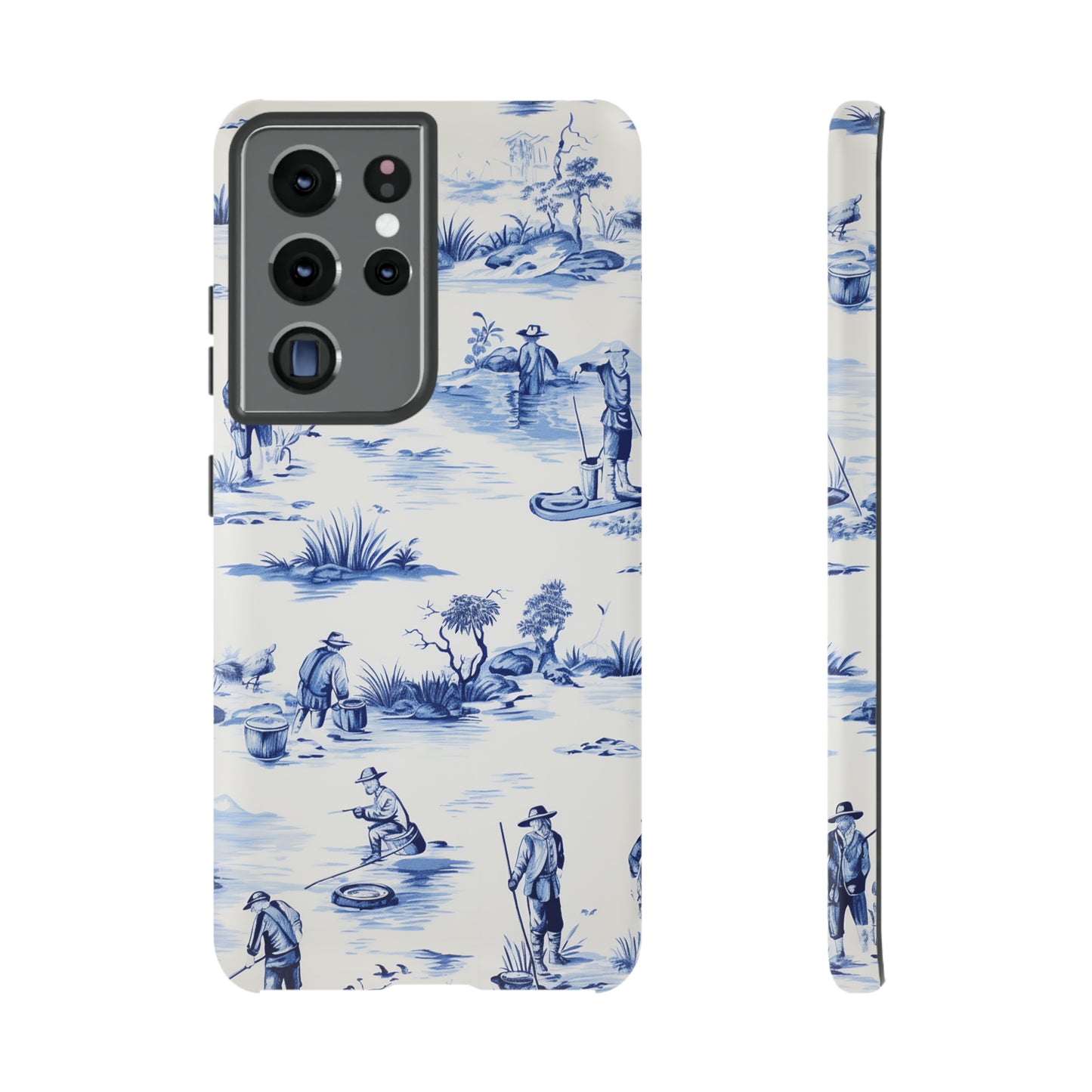 Fly Fishermen - Royal Blue Toile Pattern - Tough Cases