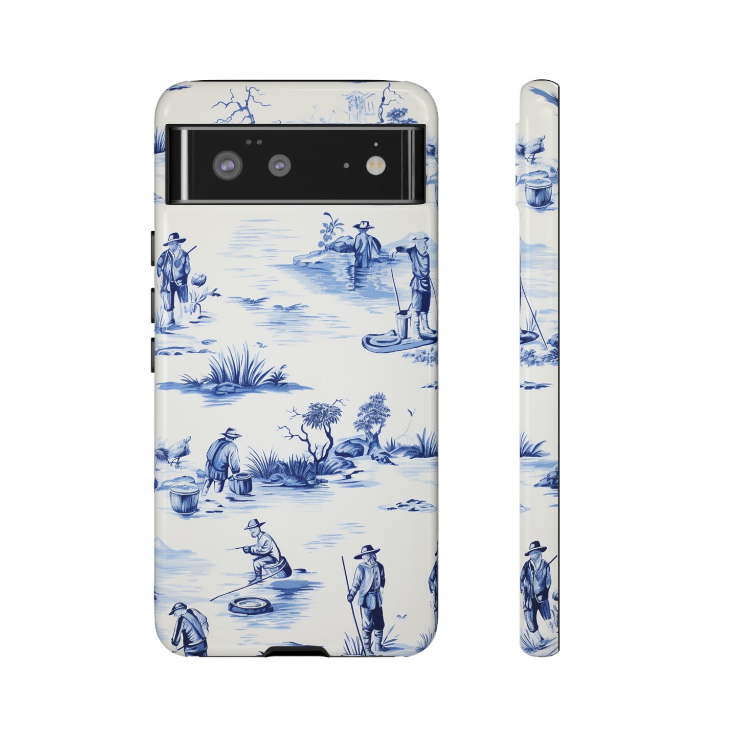 Fly Fishermen - Royal Blue Toile Pattern - Tough Cases