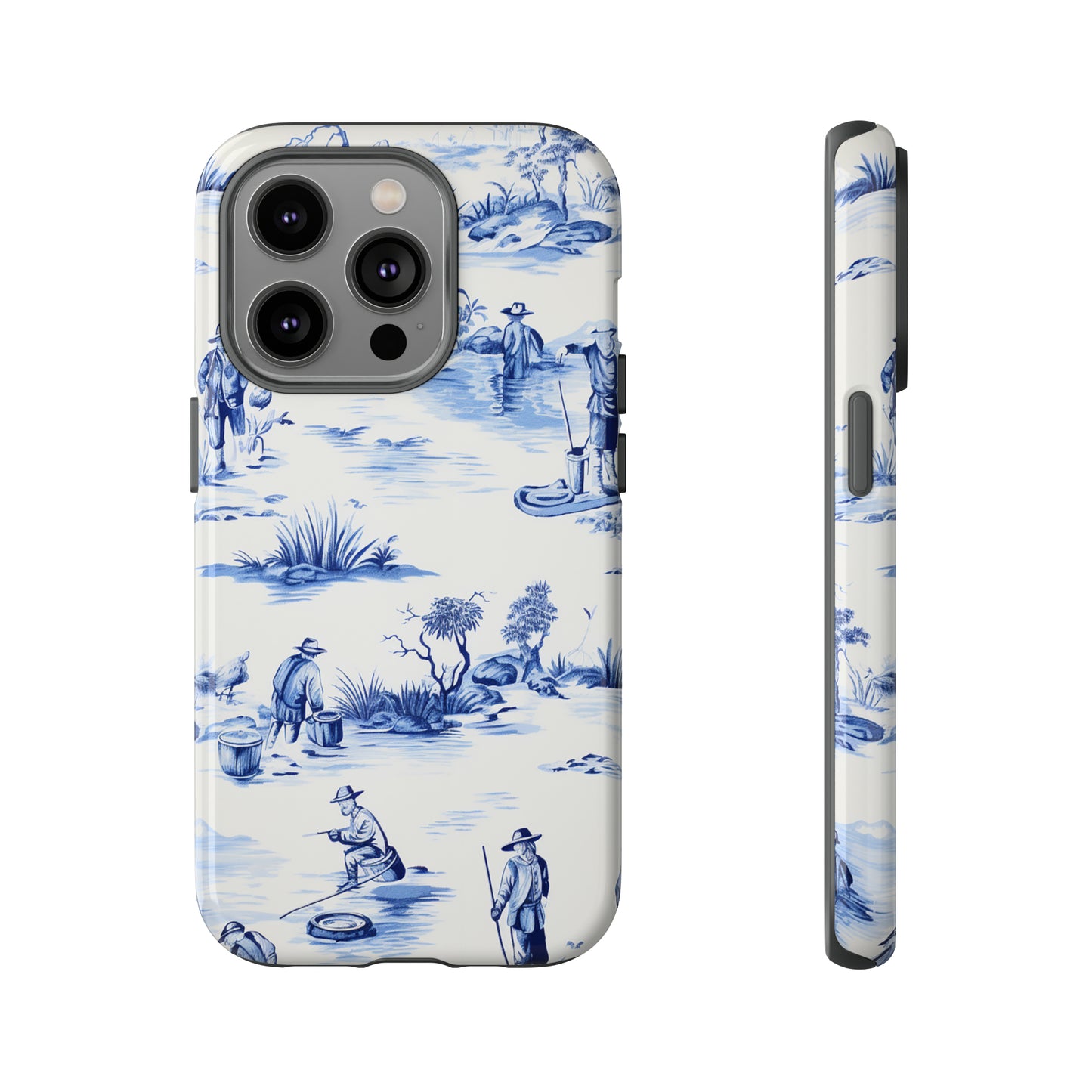 Fly Fishermen - Royal Blue Toile Pattern - Tough Cases