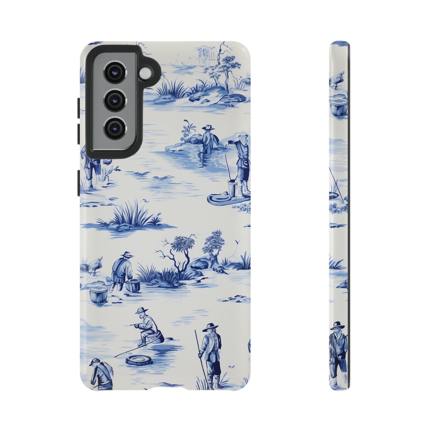 Fly Fishermen - Royal Blue Toile Pattern - Tough Cases