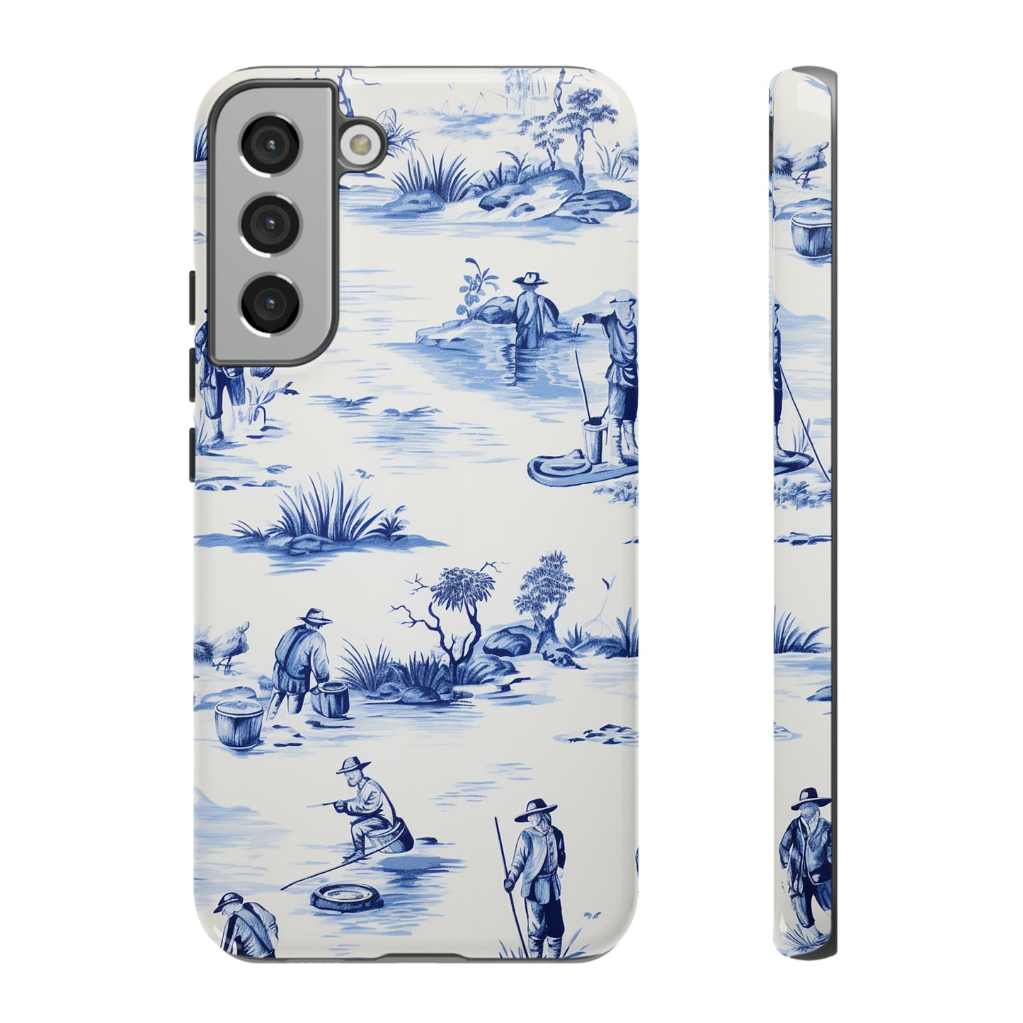 Fly Fishermen - Royal Blue Toile Pattern - Tough Cases