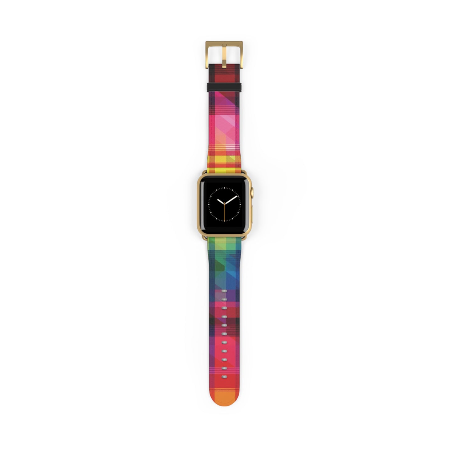 Apple Watch Strap - Rainbow Pride Tartan | Faux Leather | Gold Rose-Gold Silver Black Fittings | Vegan Leather