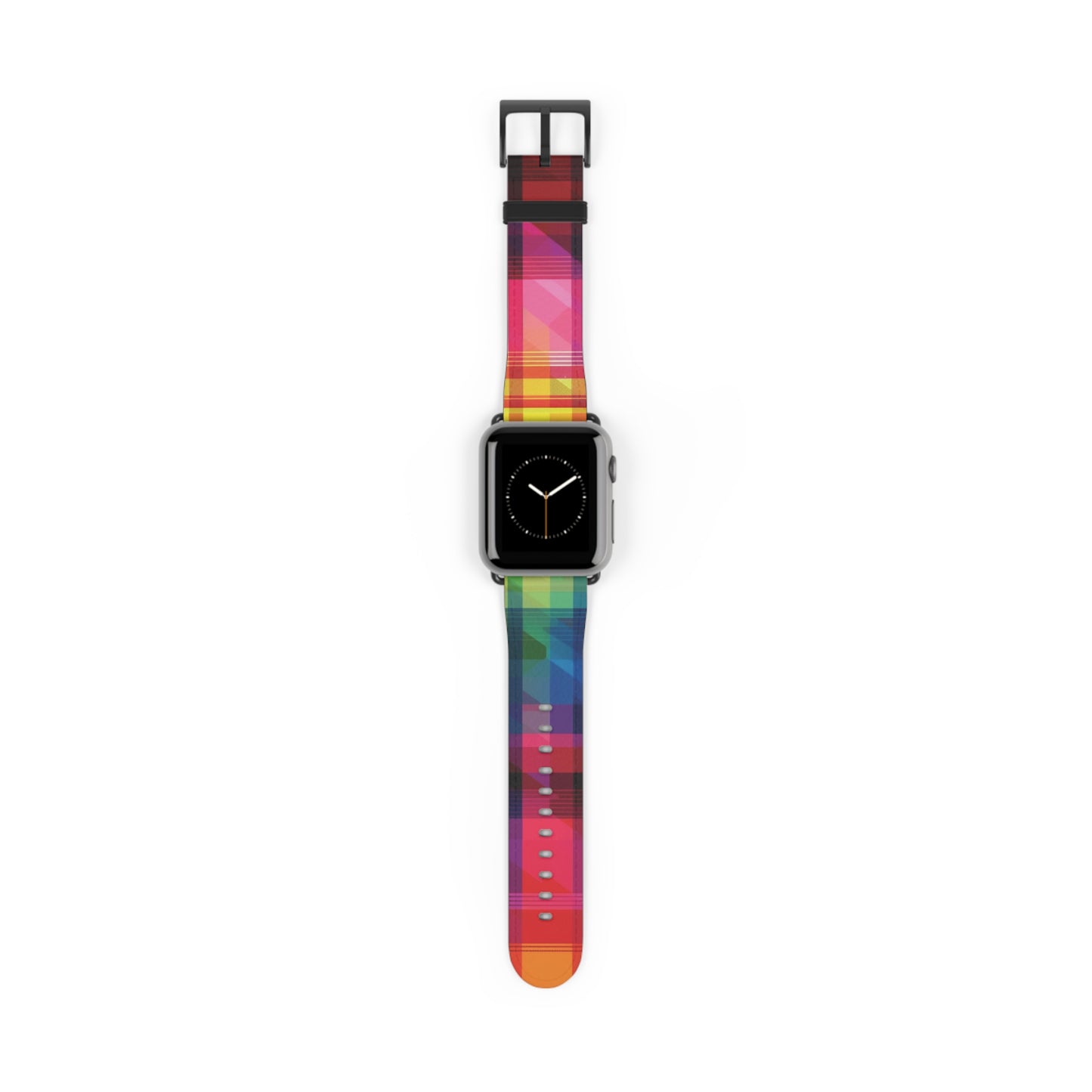 Apple Watch Strap - Rainbow Pride Tartan | Faux Leather | Gold Rose-Gold Silver Black Fittings | Vegan Leather