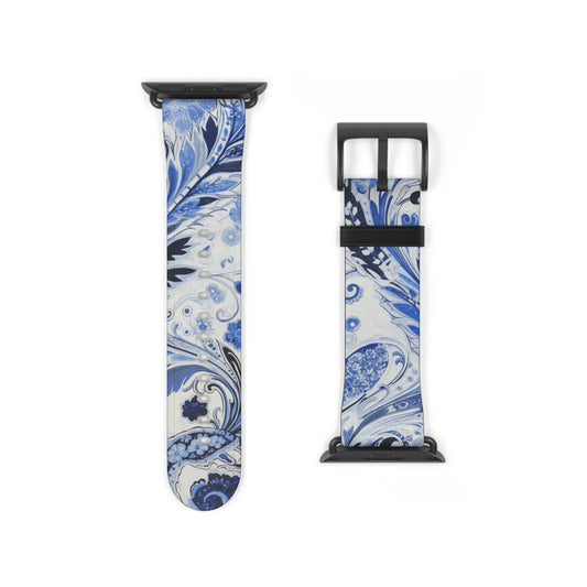 Apple Watch Strap - Silver Blue Paisley