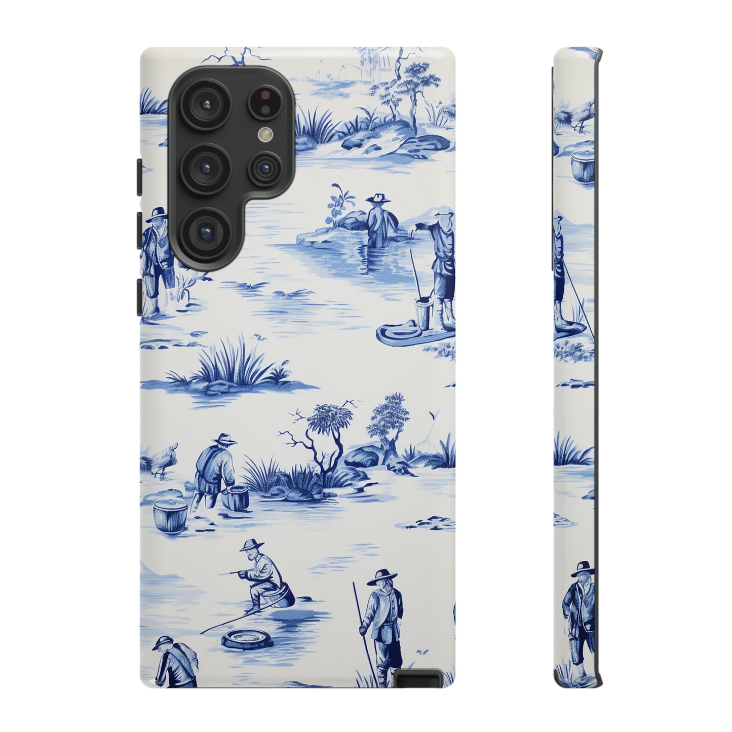 Fly Fishermen - Royal Blue Toile Pattern - Tough Cases