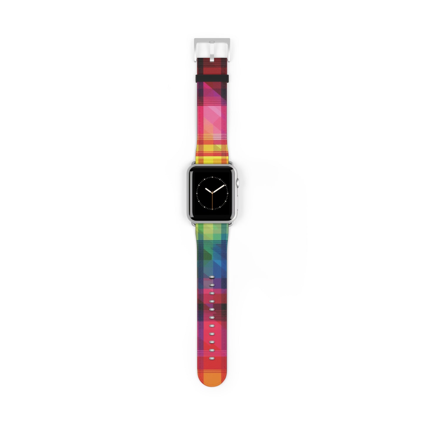 Apple Watch Strap - Rainbow Pride Tartan | Faux Leather | Gold Rose-Gold Silver Black Fittings | Vegan Leather